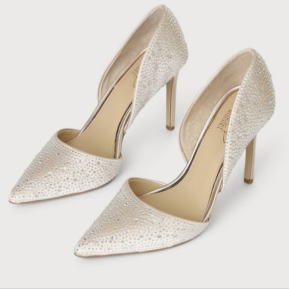 Jewel by Badgley Mischka Champagne Satin Rhinestone Stiletto D'Orsay Pump 10 - Picture 1 of 10